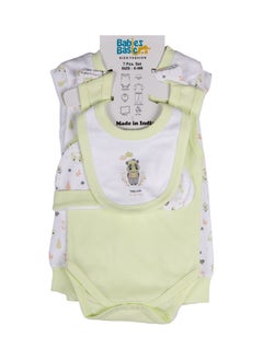 Babies Basic 7 Piece Unisex 100% Cotton Gift Set Include Bib, Blanket, Mitten, Cap, Romper, Top And Bottom Set  - Image 5