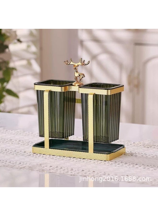 Luxury Wall-Mounted Utensil Holder – Punch-Free Bathroom Organizer with 2 Cups and Dry & Wet Separation - Image 1