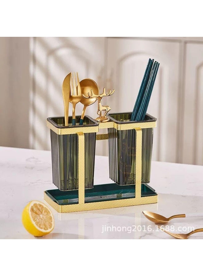 Luxury Wall-Mounted Utensil Holder – Punch-Free Bathroom Organizer with 2 Cups and Dry & Wet Separation - Image 3