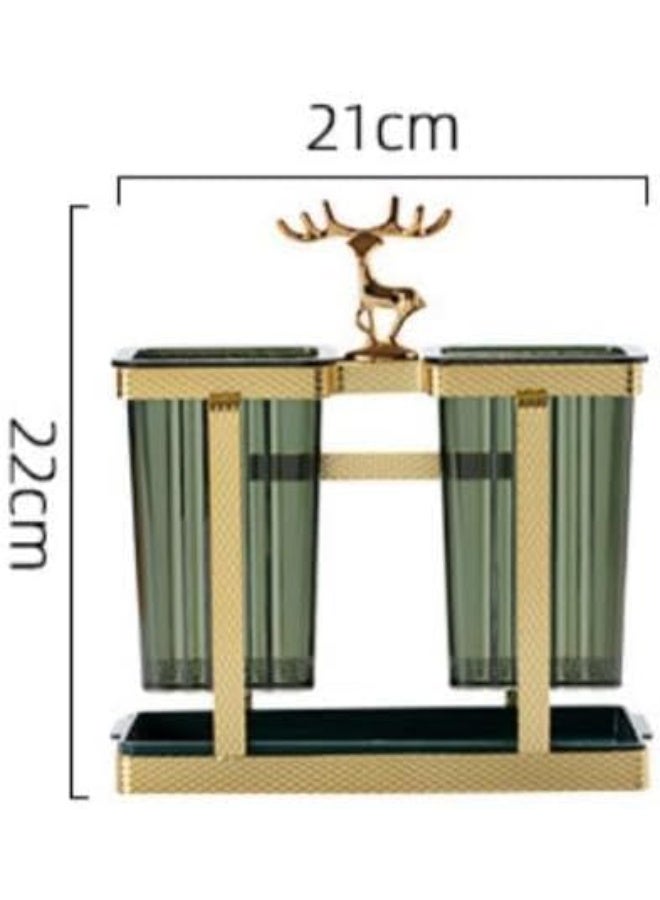 Luxury Wall-Mounted Utensil Holder – Punch-Free Bathroom Organizer with 2 Cups and Dry & Wet Separation - Image 4