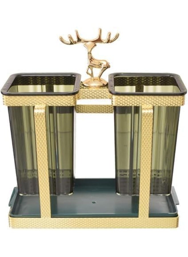 Luxury Wall-Mounted Utensil Holder – Punch-Free Bathroom Organizer with 2 Cups and Dry & Wet Separation - Image 2