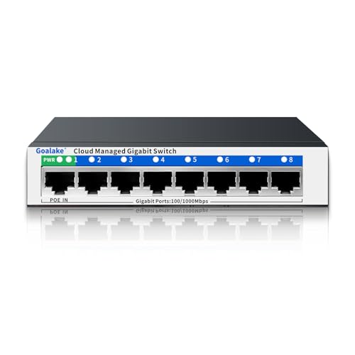Goalake 8 Port Gigabit Switch, Easy Smart Managed Ethernet Switch, Network Hub, Ethernet Splitter, Plug & Play, Fanless Metal Design, VLAN, Qos, Support PoE Powered, Desktop or Wall Mount - Image 1