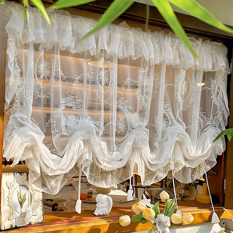 Floral Embroidered Rod Pocket Sheer Curtains Valance 100 Polyester Light Filtering Elegant Window Drapes For Living Room Machine Washable White 5512 Inches - Image 1