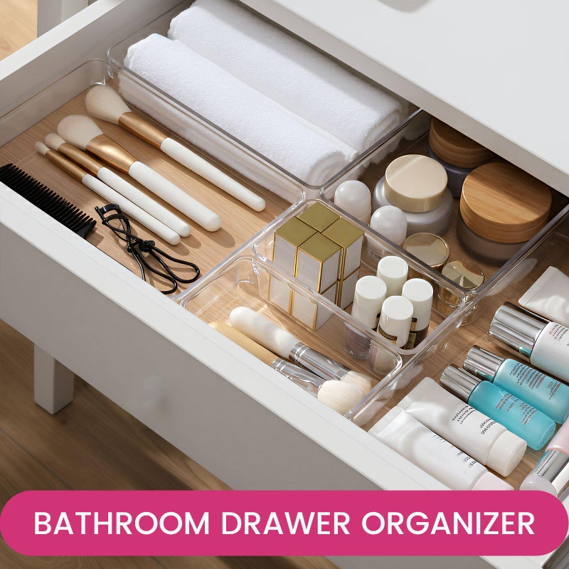 Criusia Large Drawer Organizer Bins 26 Pack | Complete 5 Size Clear Plastic Kitchen Drawer Organizers for Utensils | Bathroom Drawer Organizer Trays | Versatile for Makeup Office Organization - Image 4