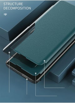 Techie Premium Leather Texture Smart View Flip Case Auto Sleep Wake for Samsung Galaxy S24 Ultra - Dark Green  - Image 5