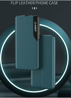 Techie Premium Leather Texture Smart View Flip Case Auto Sleep Wake for Samsung Galaxy S24 Ultra - Dark Green  - Image 3
