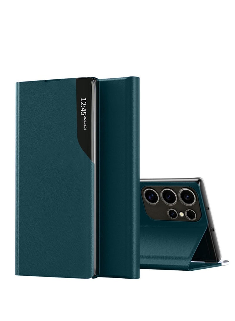 Techie حافظة فليب ذكية بتصميم جلد فاخر مع خاصية النوم التلقائي لجهاز سامسونج جالاكسي S24 ألترا - أخضر داكن - Image 1