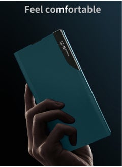 Techie Premium Leather Texture Smart View Flip Case Auto Sleep Wake for Samsung Galaxy S24 Ultra - Dark Green  - Image 4