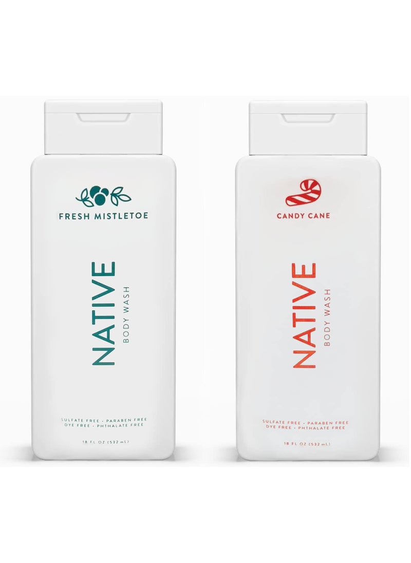 native Native Special Edition Winter Body Wash for Women  Men  Sulfate Free Paraben Free Dye Free with Naturally Derived Clean Ingredients 18 oz each 2 Pack Fresh Mistletoe  Candy Cane 