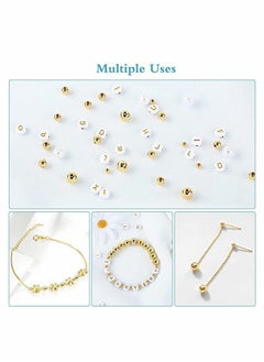 Excefore Beads Making Kit 1800Pcs Gold Round Spacer Smooth Loose Ball 150Pcs Alphabet White Pearls and 2 Rolls Elastic String for DIY Bracelet Jewelry Craft  - Image 5