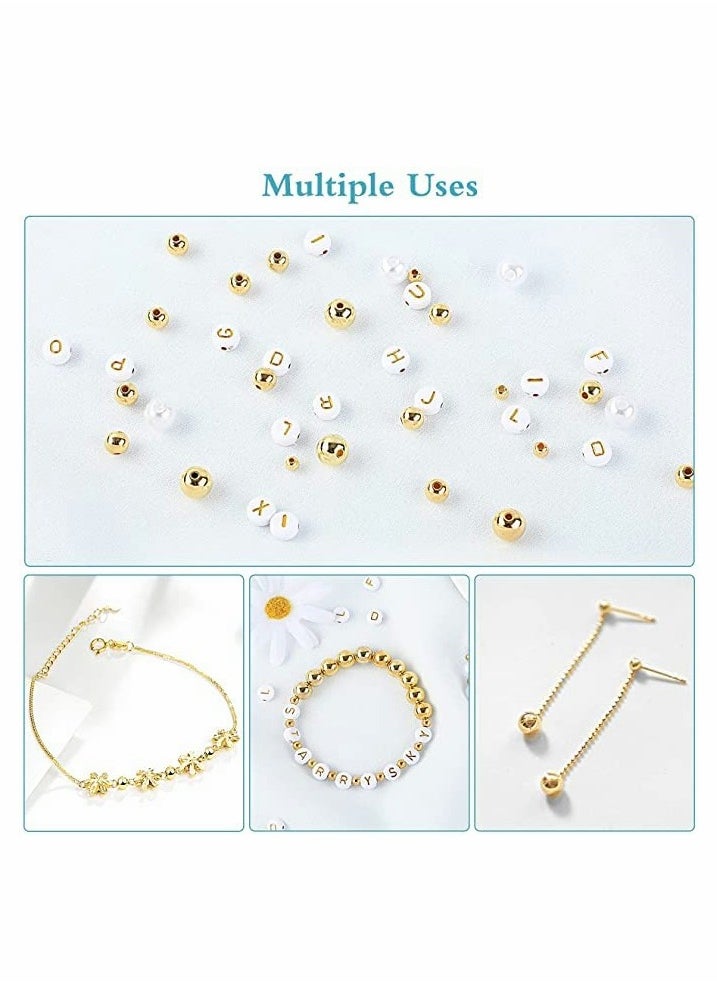 Excefore Beads Making Kit 1800Pcs Gold Round Spacer Smooth Loose Ball 150Pcs Alphabet White Pearls and 2 Rolls Elastic String for DIY Bracelet Jewelry Craft  - Image 5