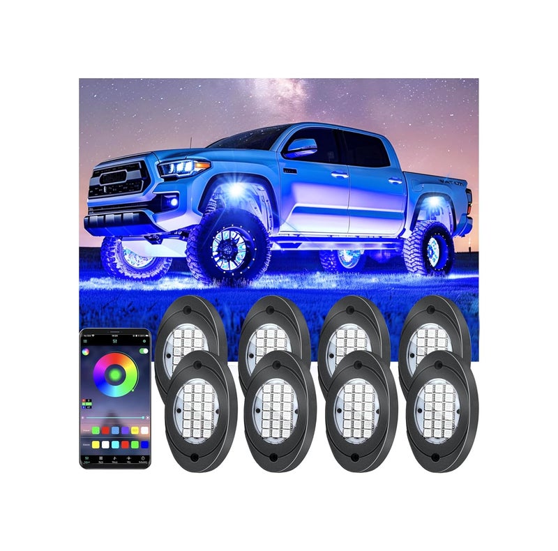 Fimker 8 Pods RGB LED Rock Lights Underglow Multicolor Neon Light Kit Wheel Well Light with APP Control Music Mode Under Glow Lights for TrucksJeepSUVGolf CartATVPickup Off Road12 V - Image 3