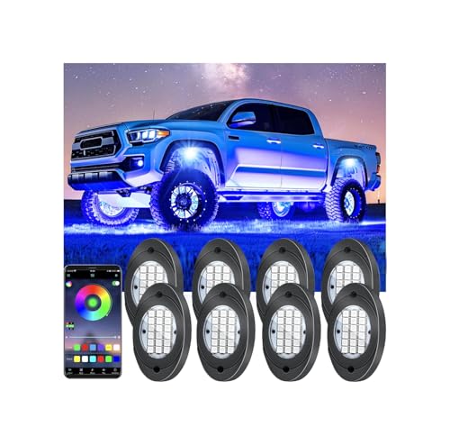 Fimker 8 Pods RGB LED Rock Lights Underglow Multicolor Neon Light Kit Wheel Well Light with APP Control Music Mode Under Glow Lights for TrucksJeepSUVGolf CartATVPickup Off Road12 V - Image 1