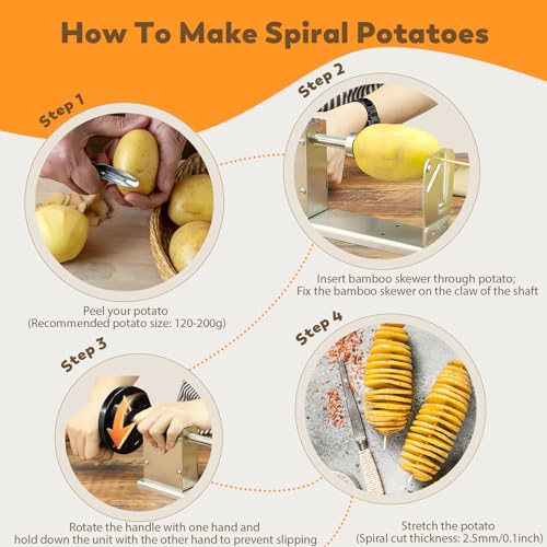 Moongiantgo Manual Tornado Potato Slicer Potato Spiral Cutter 3 in 1 Stainless Steel Twisted Potato Twister French Fry Chips Maker Vegetable Spiralizer for Sweet Potatoes Zucchini Carrots Cucumbers - Image 3