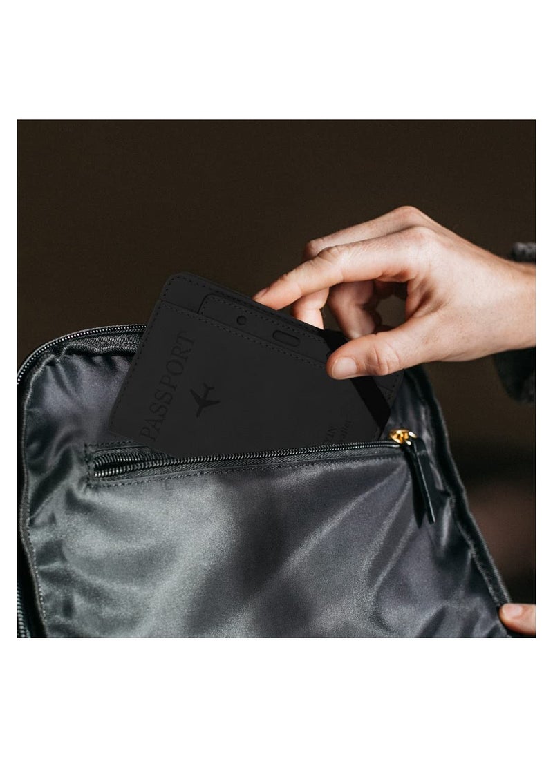 SYOSI - PU Leather Passport Holder Cover Case, Slim Travel Wallet Card Organizer Protector Passport Holder Vaccine Card Holder Travel Wallet Card Organizer for Men&Women Travel Accessories (Black) - Image 1