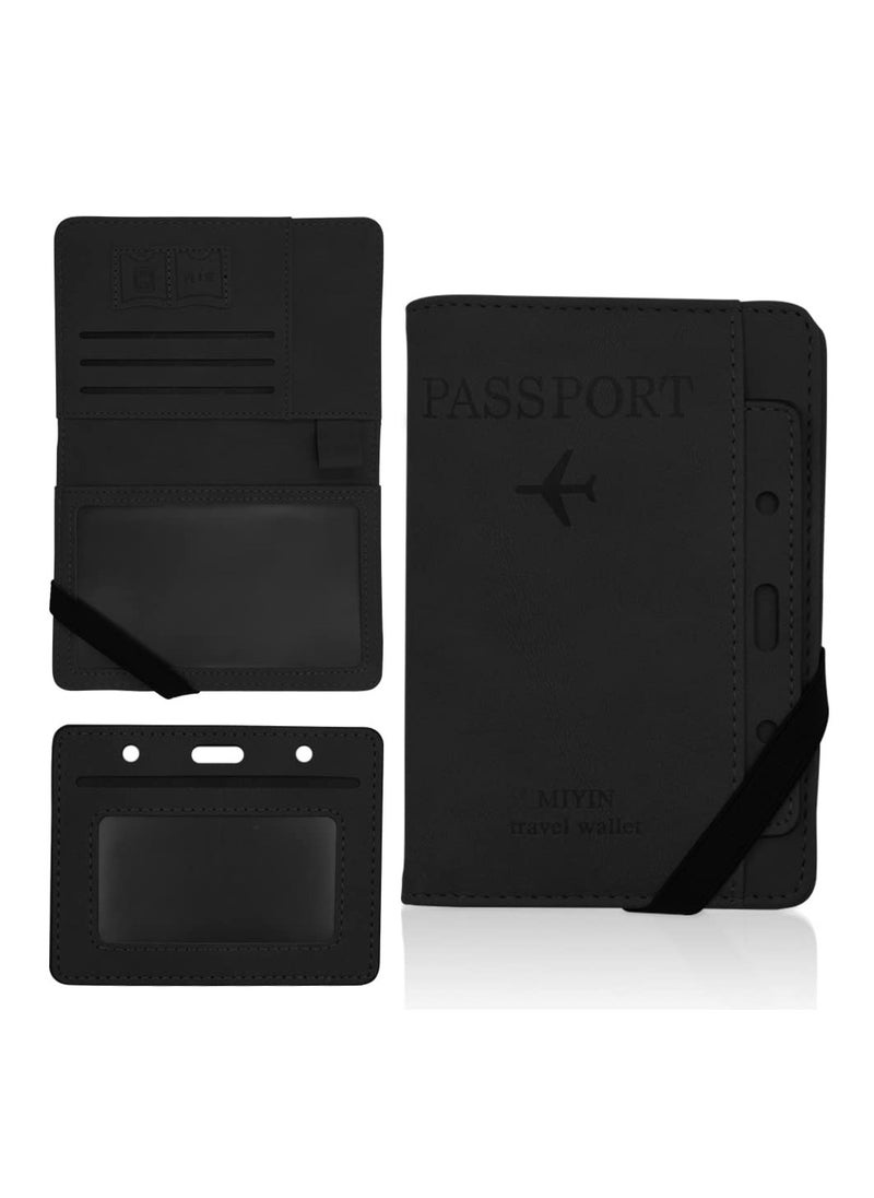SYOSI - PU Leather Passport Holder Cover Case, Slim Travel Wallet Card Organizer Protector Passport Holder Vaccine Card Holder Travel Wallet Card Organizer for Men&Women Travel Accessories (Black) - Image 1