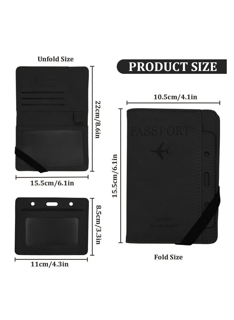 SYOSI - PU Leather Passport Holder Cover Case, Slim Travel Wallet Card Organizer Protector Passport Holder Vaccine Card Holder Travel Wallet Card Organizer for Men&Women Travel Accessories (Black) - Image 1