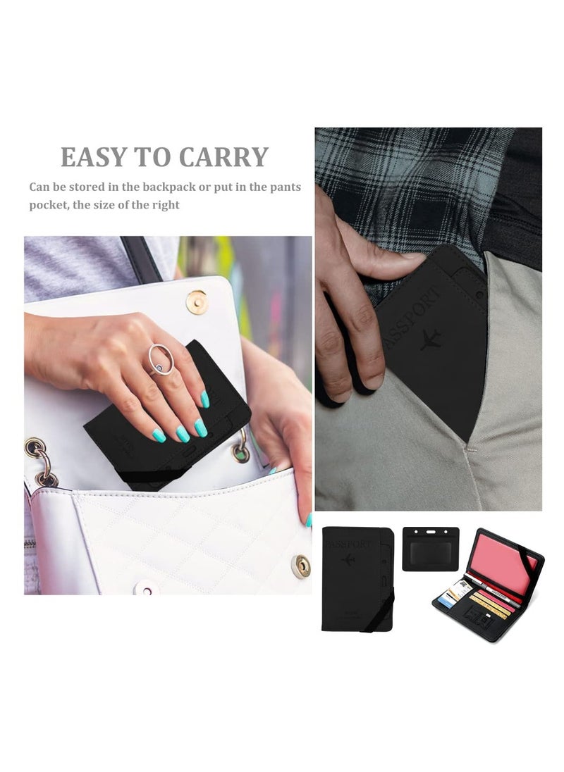 SYOSI - PU Leather Passport Holder Cover Case, Slim Travel Wallet Card Organizer Protector Passport Holder Vaccine Card Holder Travel Wallet Card Organizer for Men&Women Travel Accessories (Black) - Image 1