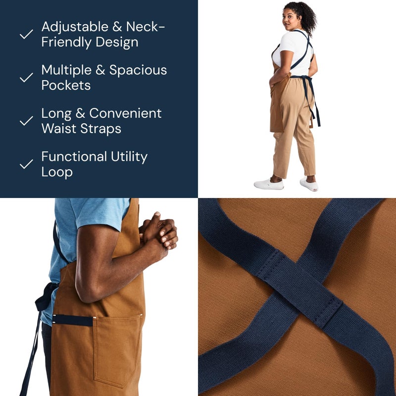 Hedley & Bennett hedley & bennett Crossback Apron - Professional Chef's Apron - Cross Back Mens Apron - Mens Cooking Apron - Kitchen Apron - Chef Aprons for Men & Women - 8oz 100% Cotton Canvas Fabric - Denver Brown  - Image 4