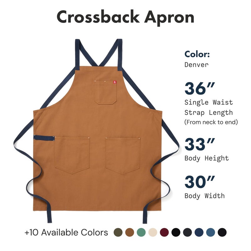 Hedley & Bennett hedley & bennett Crossback Apron - Professional Chef's Apron - Cross Back Mens Apron - Mens Cooking Apron - Kitchen Apron - Chef Aprons for Men & Women - 8oz 100% Cotton Canvas Fabric - Denver Brown  - Image 2