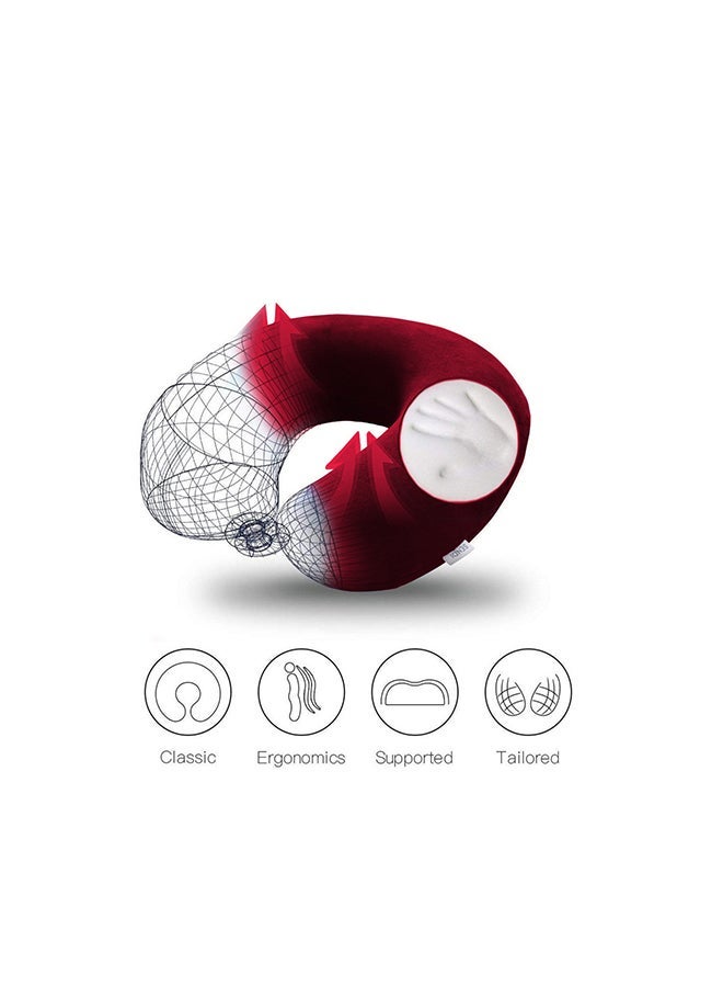 Soufa Dibaj Velvet Neck and Travel Pillow 30x25x10 cm - Burgundy - Image 2