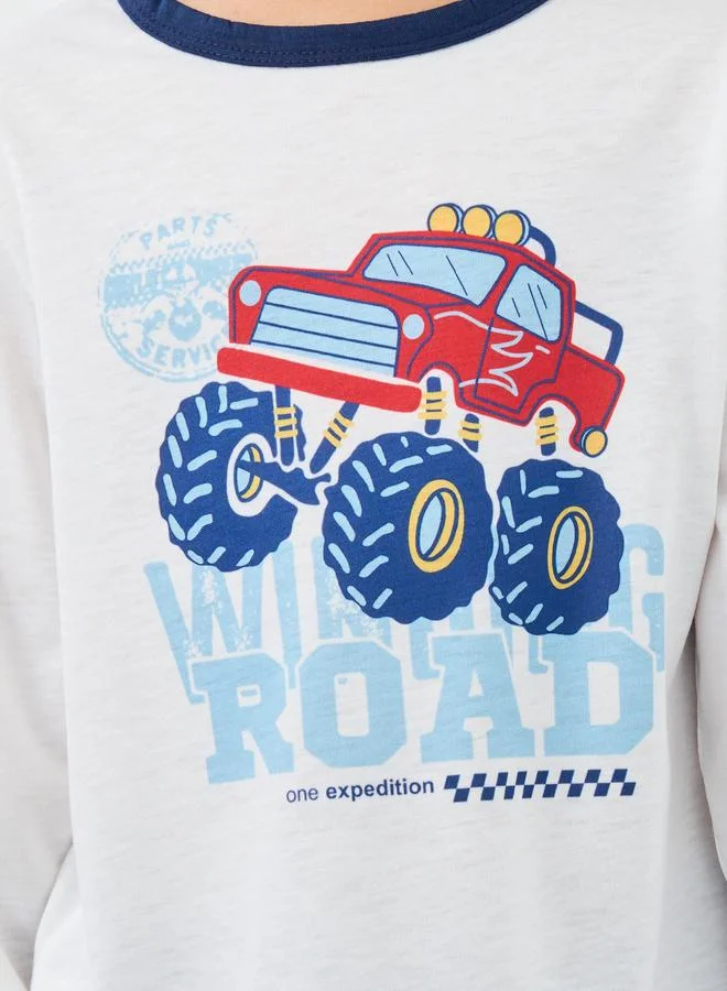 Styli Styli Car Graphic Print T-Shirt and Pyjama Set