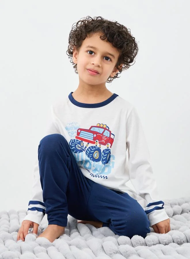 ستايلي Styli Car Graphic Print T-Shirt and Pyjama Set
