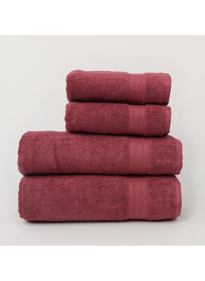 White Rose 4 Piece Bathroom Towel Set -HARMONY - 650 GSM - 100% Cotton Terry - 2 Bath Towel 70X140 cm & 2 Hand Towel 50x90 cm-Premium Touch-Quick Dry - Super Absorbent-Light Maroon  - Image 2