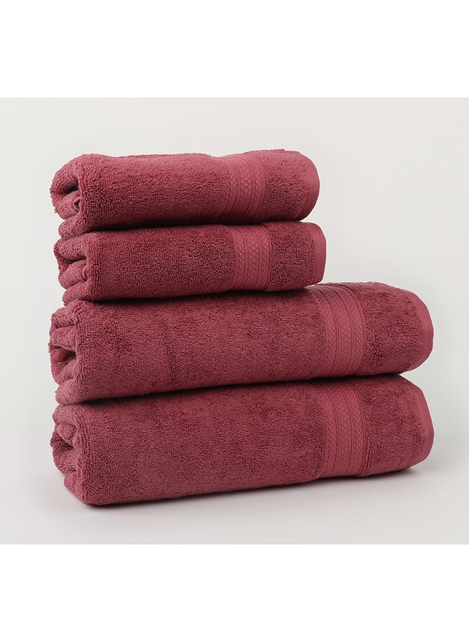 White Rose 4 Piece Bathroom Towel Set -HARMONY - 650 GSM - 100% Cotton Terry - 2 Bath Towel 70X140 cm & 2 Hand Towel 50x90 cm-Premium Touch-Quick Dry - Super Absorbent-Light Maroon  - Image 3