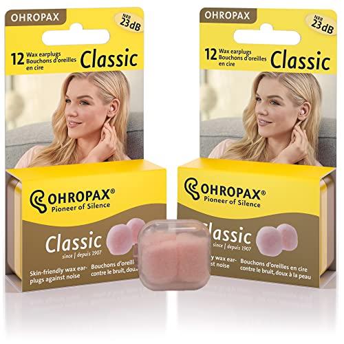Ohropax Reusable WaxCotton Ear Plugs 24 Plugs Total1 Clear Carrying Case Ear Plugs for Sleeping Noise Cancelling Swimming Shooting Ear Protection and a snoring Solution