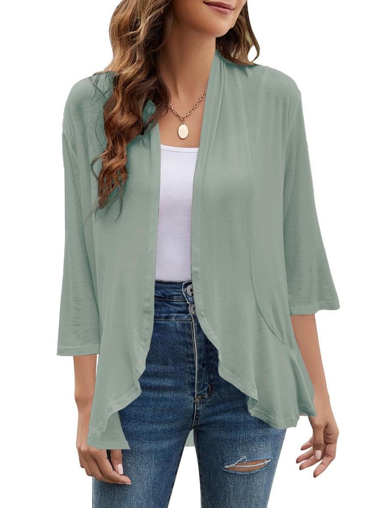 Yekaty Women's Open Front Thin Plus Size Cardigans Lightweight Summer Sage Green - Image 1