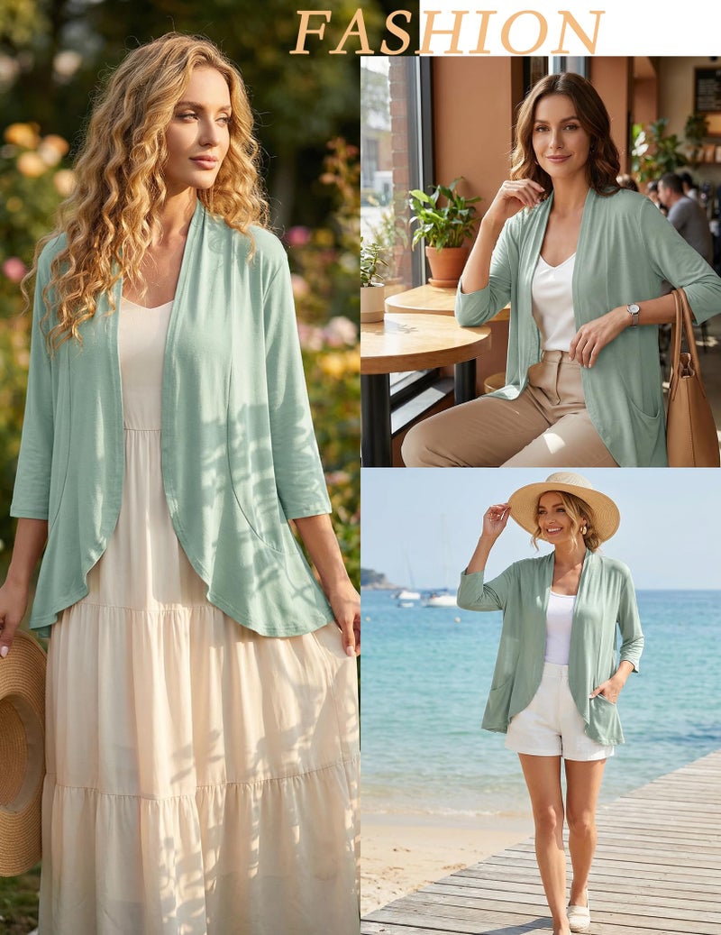 Yekaty Women's Open Front Thin Plus Size Cardigans Lightweight Summer Sage Green - Image 4