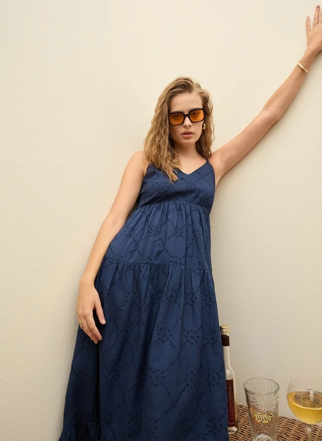 ساسافراس Navy Blue Embroidered Maxi Dress for Women