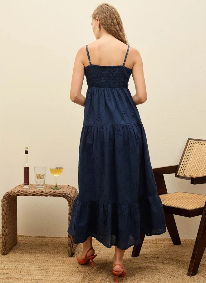 ساسافراس Navy Blue Embroidered Maxi Dress for Women