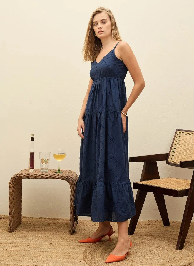 ساسافراس Navy Blue Embroidered Maxi Dress for Women