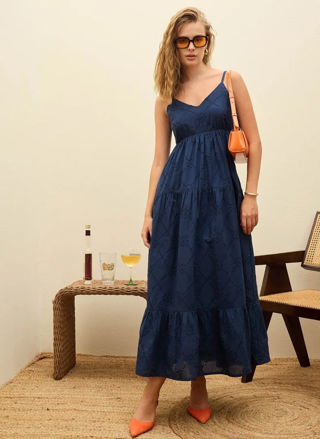 ساسافراس Navy Blue Embroidered Maxi Dress for Women