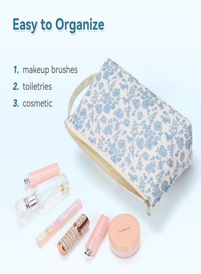 CUBETASTIC Small Makeup Bag, Travel Make Up Pouch, Floral Cosmetic Organizer Case for Women, Cute Toiletry Bag with Portable Handle - Image 2