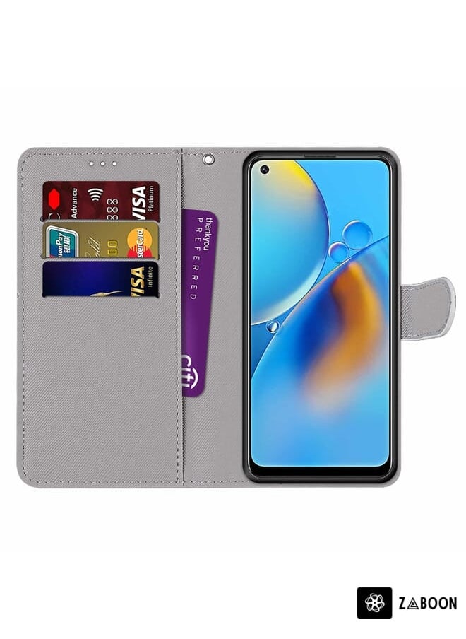 Zaboon - Protective Case Cover For OPPO F19 / A74 4G Coloured Drawing Cross Texture Horizontal Flip PU Leather Case with Holder & Card Slots & Wallet & Lanyard - Image 1