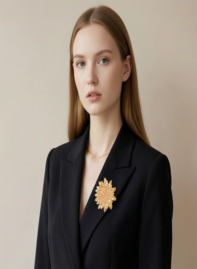 Bruislard Gold Brooches for Women, Gold Flower Brooch Pin for Women, Sparkling Large Rhinestone Crystal Sunflower Brooch Pin for Hats, Dresses & Bag - Image 5