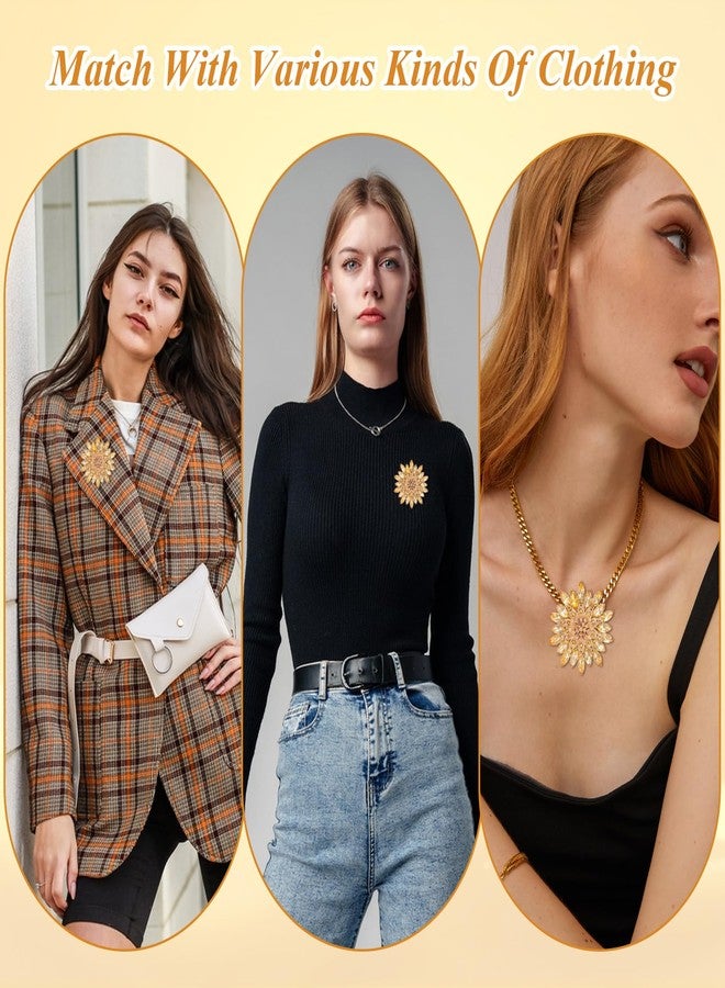 Bruislard Gold Brooches for Women, Gold Flower Brooch Pin for Women, Sparkling Large Rhinestone Crystal Sunflower Brooch Pin for Hats, Dresses & Bag - Image 3