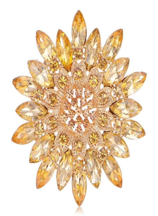 Bruislard Gold Brooches for Women, Gold Flower Brooch Pin for Women, Sparkling Large Rhinestone Crystal Sunflower Brooch Pin for Hats, Dresses & Bag - Image 1