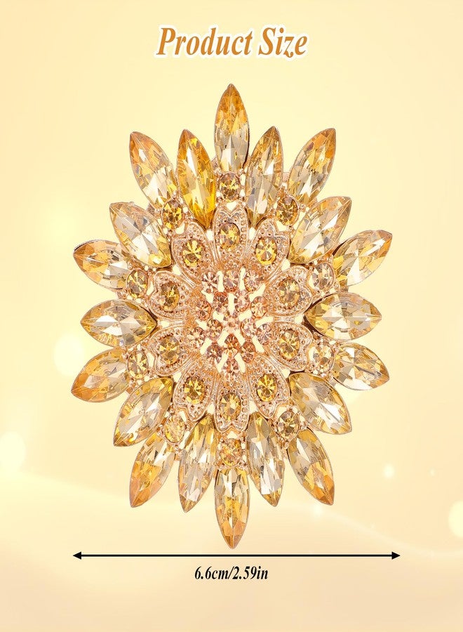 Bruislard Gold Brooches for Women, Gold Flower Brooch Pin for Women, Sparkling Large Rhinestone Crystal Sunflower Brooch Pin for Hats, Dresses & Bag - Image 2
