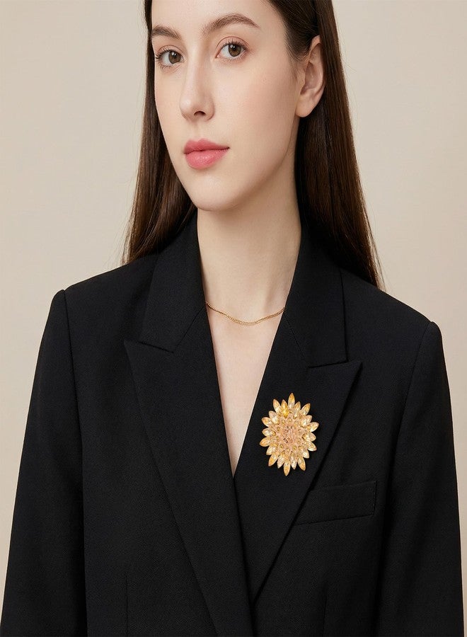 Bruislard Gold Brooches for Women, Gold Flower Brooch Pin for Women, Sparkling Large Rhinestone Crystal Sunflower Brooch Pin for Hats, Dresses & Bag - Image 4