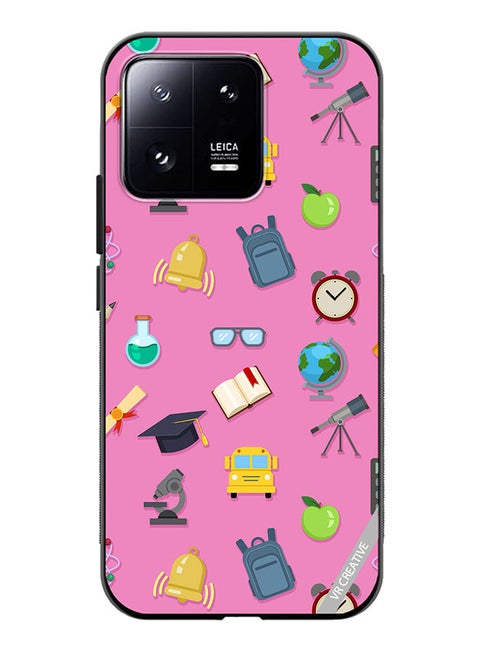Protective Case Cover For Xiaomi 13 Pro Vector Seamless Pattern Of School Color Icons On Pink Design Multicolour