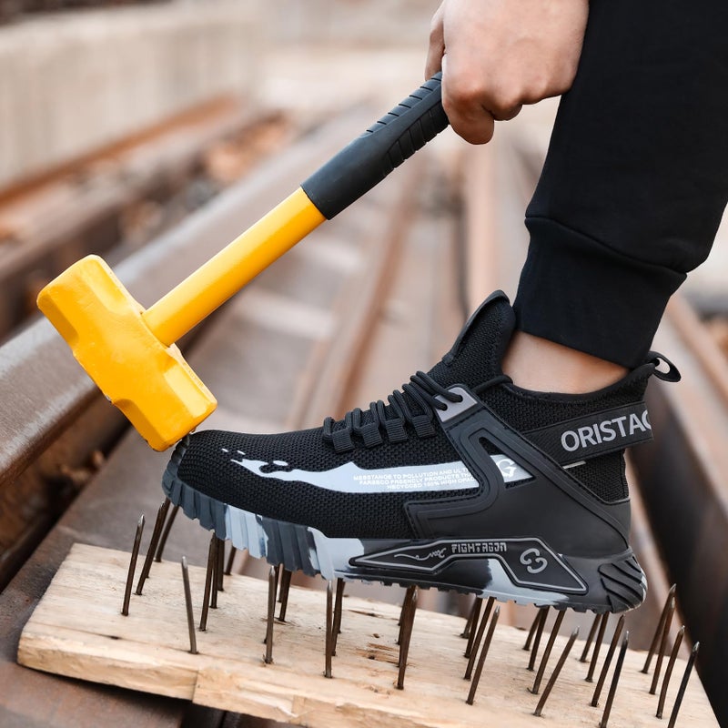 ORISTACO Work Safety Crew Boots Lightweight Breathable Industry Construction Steel Toe Sneakers, 0296 Grey 38 - Image 3