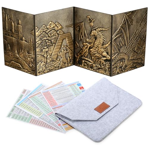 DNDND DND Dungeons Master Screen DNDND Faux Leather 3D Embossed FourPanel with Pockets for DND Dungeons and Dragon Tabletop Game Brass - Image 1