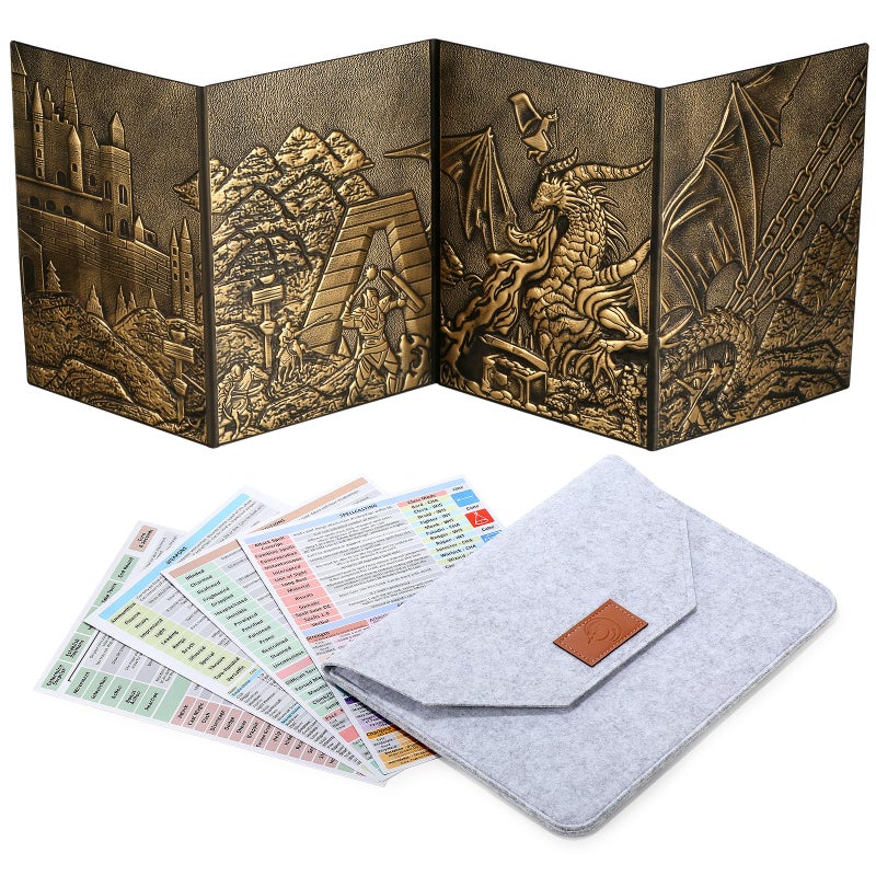 DNDND DND Dungeons Master Screen DNDND Faux Leather 3D Embossed FourPanel with Pockets for DND Dungeons and Dragon Tabletop Game Brass - Image 3