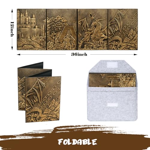 DNDND DND Dungeons Master Screen DNDND Faux Leather 3D Embossed FourPanel with Pockets for DND Dungeons and Dragon Tabletop Game Brass - Image 5