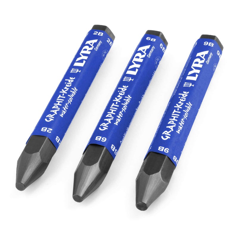 Lyra graphit Stick - Water Soluble Graphite Shading and Sketching Crayon - Pack of 3-2B / 6B / 9B - Image 1