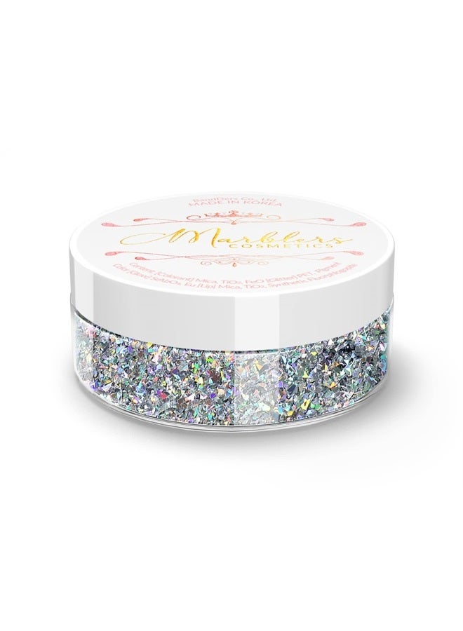 MARBLERS Crushed Face & Body Glitter [Crushed Holo Silver] 0.11oz (3g) | Chunky | Chopped | Flake | Non-Toxic | Vegan | Cruelty-Free | Festival, Rave & Party Makeup | Eye, Hair, Nail Polish, Eyeshadow - Image 1